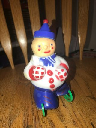 1950’s Rosbro Rosen Hard Plastic Christmas Container Snowman Clown On Skis