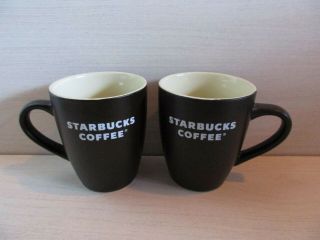 X2 Starbucks Coffee Mugs Dark Chocolate Brown White Letters 12 Oz (2008)