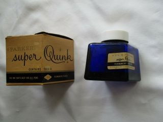 Vintage Parker Quink Fountain Pen Ink In A Parallelogram Jar W/ Box