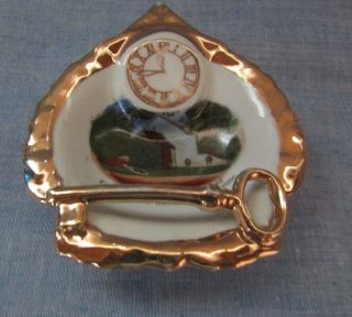 Vintage Porcelain Dish Souvenir Of President Harding,  Marion,  Ohio With Gold Key