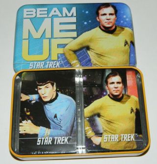Classic Star Trek Kirk & Spock Playing Cards Set Of 2 In Storage Tin