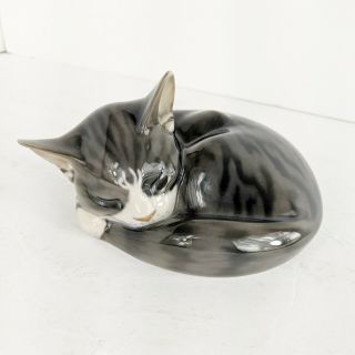 Royal Copenhagen Sleeping Cat Figurine Porcelain 422 Denmark Gray Tabby Kitten