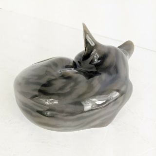 Royal Copenhagen Sleeping Cat Figurine Porcelain 422 Denmark Gray Tabby Kitten 3