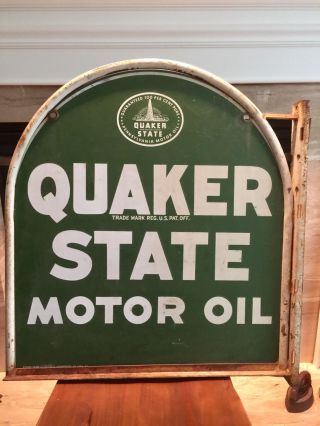 Vintage Quaker State Oil Sign - Flanged Frame/ Bracket
