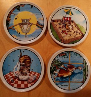Funny Cat Coasters (4) By Gary Patterson Cartoon Illustration Clay Design