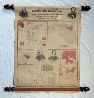 1861 Prang Civil War Broadside Map Fort Sumter Pickens Monroe Old Vtg Antique
