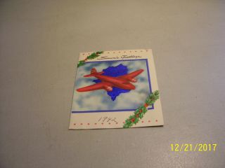 Scarce 1942 U.  S.  Ww 2 Christmas Card W/ A Airplane With Blue Foil On The Cover