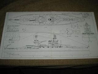 Vintage Line Blueprint Drawing Wwii Us Navy Uss Arizona Battleship See Photos