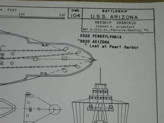 Vintage Line Blueprint Drawing WWII US Navy USS ARIZONA BATTLESHIP See Photos 2