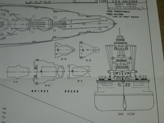 Vintage Line Blueprint Drawing WWII US Navy USS ARIZONA BATTLESHIP See Photos 3