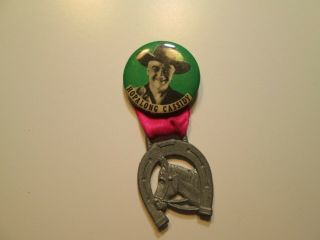 Vintage Hopalong Cassidy Western Pinback Button W Ribbon & Horseshoe Charm