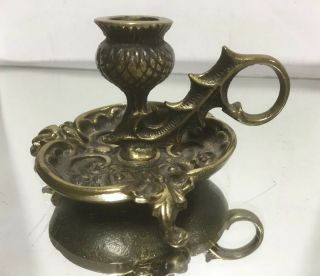 Vtg Brass Bronze Thistle Chamber Stick Candle Holder Candlestick Italy