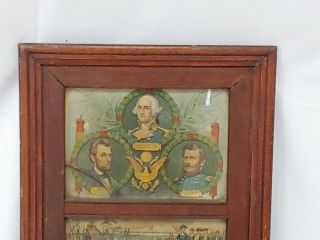 Vintage Antique Early 1900 ' s Wood Framed Picture Historical US Wars Presidents 2