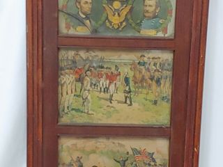 Vintage Antique Early 1900 ' s Wood Framed Picture Historical US Wars Presidents 3