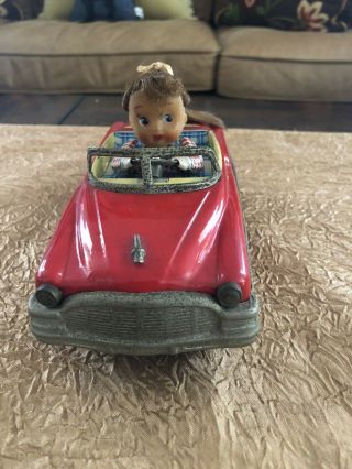 Vintage 1959 Tin Friction Car Girl In Convertible Little Suzy