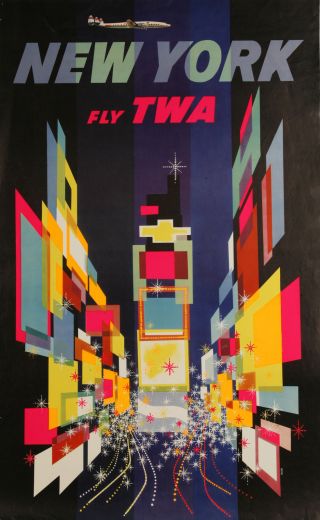 Twa Usa Airline Travel Vintage Art Print York Canvas Or Poster Painting