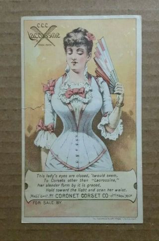 Coronet Corset Co. ,  Jackson,  Mi. ,  Hold To Light Trade Card,  1880 