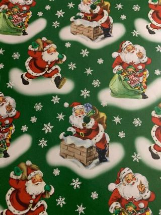 9 Feet Of Vintage Retro Christmas Wrapping Paper Santa Claus