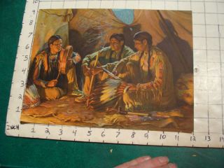 Vintage Print: Native Americans In Tee - Pee,  Peace Pipe,  Drum,  Headdress,  Chillin