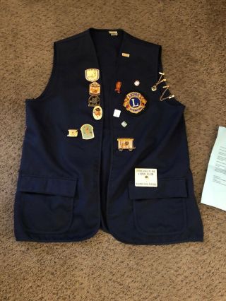 Vintage Lions Club Member Vest W/ Patches Pins Spring Valley Lake Shriner