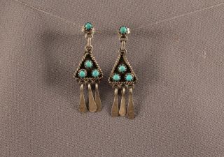 Vintage Zuni Silver And Turquoise Earrings