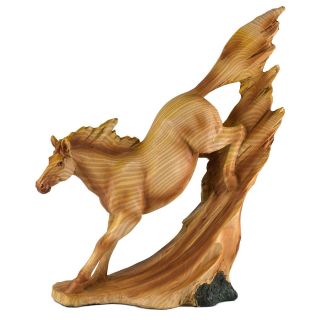 Running Horse Faux Carved Wood Look Figurine 8.  75 " High Resin