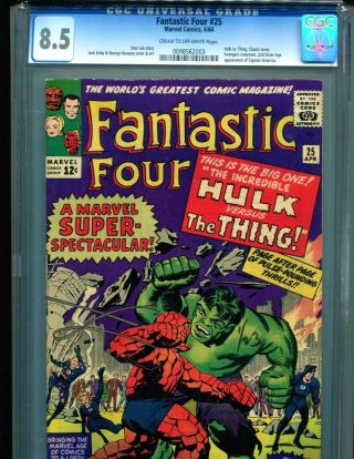 Fantastic Four 25 Cgc 8.  5 Classic Hulk Vs Thing Stan Lee Avengers Capt America