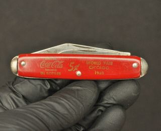 Vintage 1933 Worlds Fair Chicago Coca Cola Pocket Knife Usa 2 Blades