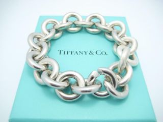 Vintage Tiffany & Co.  Sterling Silver 5/8 " Round Link Chunky Bracelet 8 " - Box
