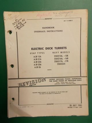 Martin Deck Turrets Technical Orders Overhaul Instruct.  Revisions 50 Caliber M - 2