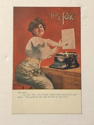 1907 - 15 Fox Visible Typewriter Grand Rapids Michigan Victorian Lady Postcard