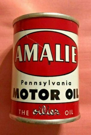 Vintage Save With Amalie Motor Oil Mini Tin Can Coin Bank