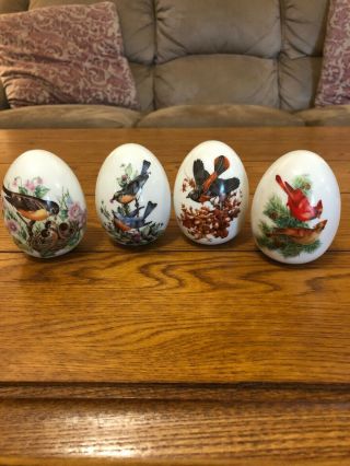 Vintage Avon Porcelain Bird Seasons Eggs,  Set Of 4