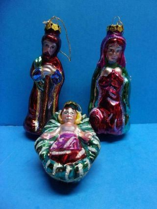 Holy Family Glass Christmas Ornaments Nativity Set Of 3 Mary Joseph Baby Jesus