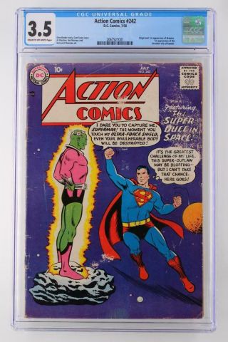 Action Comics 242 - Cgc 3.  5 Vg - Dc 1958 - Superman - 1st App & Origin Brainiac