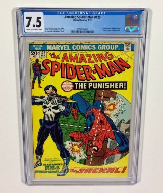 Spider - Man 129 Cgc 7.  5 Key (1st Punisher) Feb.  1974 Marvel