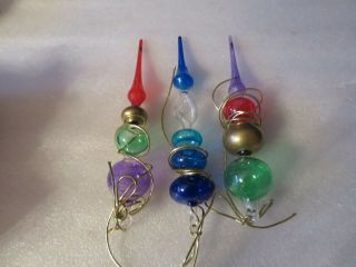 3 Large Vintage Hand Blown Glass Christmas Tree Ornament 8 & 1/2 " Tall - Italy