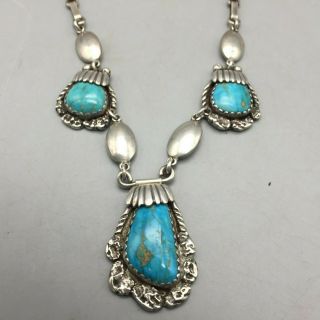 Vintage Turquoise Necklace With Handmade Chain