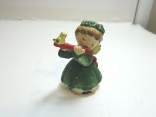 Vintage Lefton Ceramic Young Girl Playing The Flute 3 1/2 " Tall