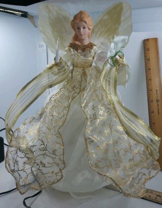 15 " Ivory - And - Gold - Lighted - Fiber - Optic - Angel - Christmas Tree - Topper