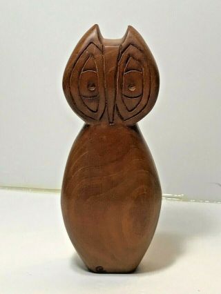 Vintage Hand Carved Wooden Owl Folk Art Mid Century Modern Modernist Signed