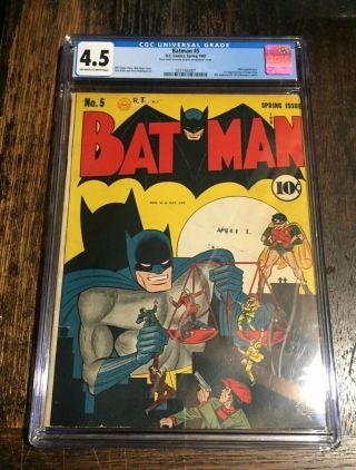 Batman Comics 5 (spring 1940 1st Series) Cgc 4.  5 Bat Emblem Left Off ⭐️⭐️⭐️