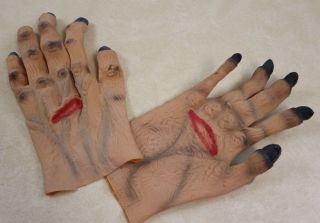 Topstone Brand 12 " Rubber Monster Zombie Hands W/ Cuts Costume Halloween Prop