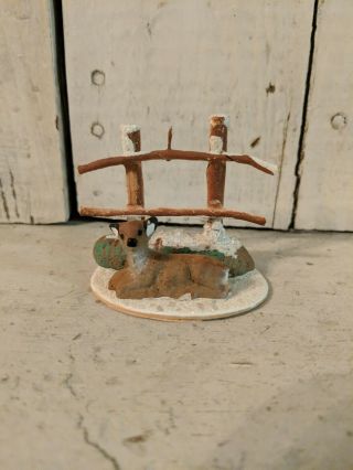 Miniature Germany Composition Deer Next To Fence Early 1900s