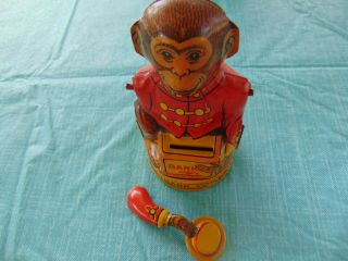 Vtg J.  Chein & Co.  Usa Tin Toy Monkey Bank Arm Has Fallen Off