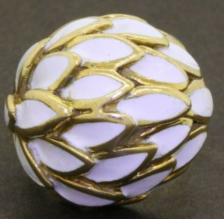 Designer Vintage Heavy 18k Gold White Enamel Flower Dome Cocktail Ring Size 6