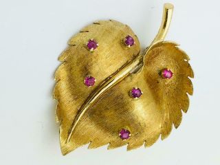 Vintage Estate Tiffany & Co.  Ruby 18k Solid Gold Textured Leaf Brooch Pin