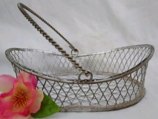 Vintage Mini Wire Basket W/ Swing Handles Silver Tone 5 Inches Across 1 1/2 Tall