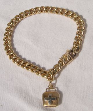 Brev Italy Vintage 18k Yellow Gold Thick Link Chain Bracelet & Bell Chime 7.  5 "