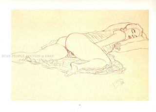 Gustav Klimt - Erotic Drawing Rare Print From 1979 - Woman Lying